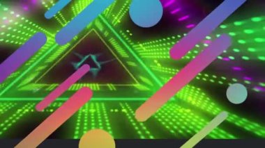 Parlayan neon tünelin arka planında soyut şekillerin canlandırılması. renk, hareket ve ışık konsepti dijital olarak oluşturulmuş video.