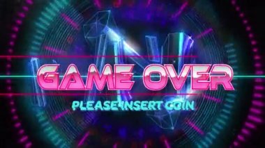 Oyunun animasyonu bitti. Lütfen dijital soyut uzaya kristallerle madeni para girin. bilgisayar, oyunlar ve teknoloji konsepti dijital olarak oluşturuldu.