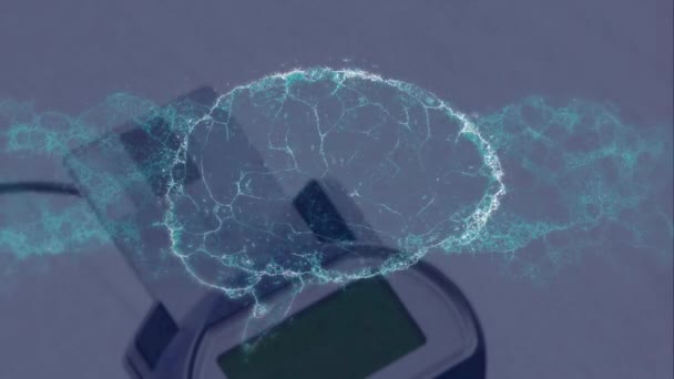 Анімація Мозку Над Платіжним Терміналом Глобальні Фінанси Гроші Концепції Безпеки — стокове відео