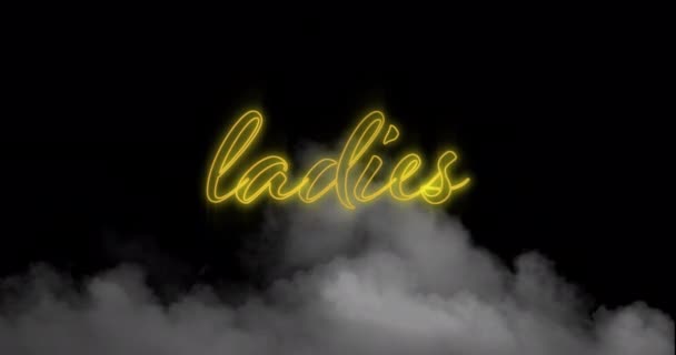 Digitális Animáció Neon Sárga Hölgyek Szöveges Jel Felett Füst Hatása — Stock videók