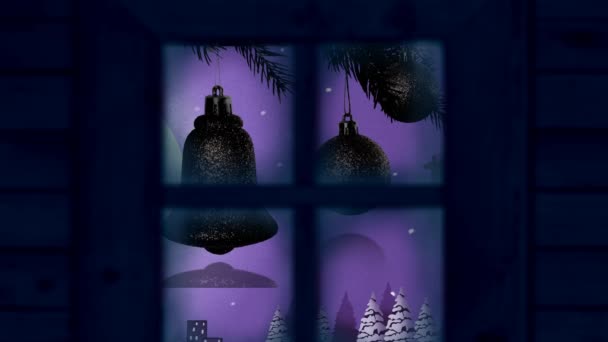 Animation Des Weihnachtsmannes Schlitten Mit Rentieren Weihnachtlicher Winterkulisse Aus Dem — Stockvideo
