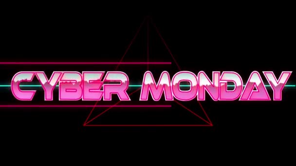 Animacja Cyber Poniedziałkowego Tekstu Różowymi Metalicznymi Literami Nad Neonowymi Liniami — Wideo stockowe