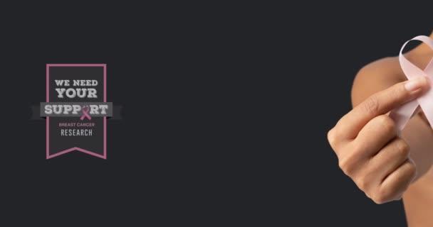 Анімація Тексту Обізнаності Про Рак Молочної Залози Над Жінкою Покриває — стокове відео