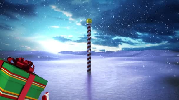 Animación Nieve Cayendo Sobre Regalo Navidad Paisaje Invierno Navidad Invierno — Vídeos de Stock