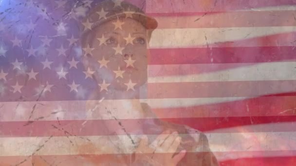 Animation Lincoln Birthday Text Caucasian Female Soldier American Flag Patriotism — Stock Video