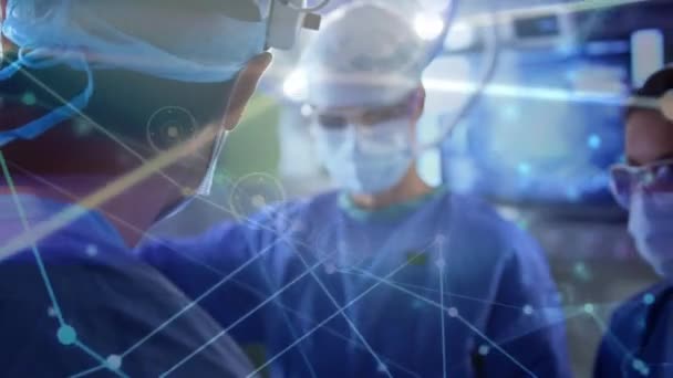 Ameliyathanedeki Cerrahlar Üzerinden Bağlantı Ağının Animasyonu Dijital Olarak Üretilen Tıbbi — Stok video