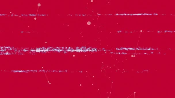 Animation Screen Glitch Lines Network Connections Red Background Global Connections — Stock Video