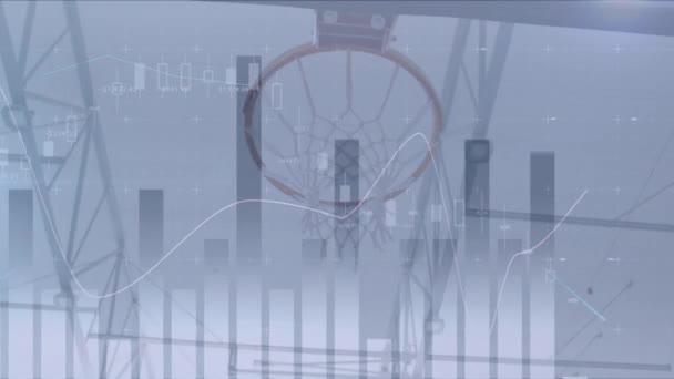 농구를 애니메이션 장에서 바구니로 떨어지고 있습니다 스포츠 디지털 인터페이스 디지털 — 비디오