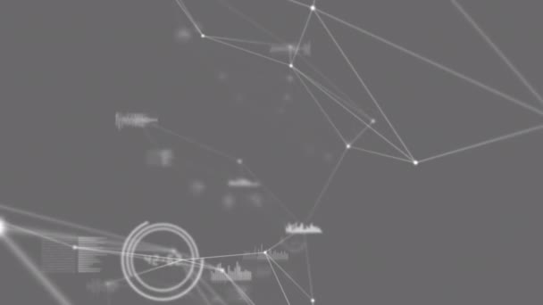 Animation Von Verbindungsnetzen Und Datenverarbeitung Auf Grauem Hintergrund Globale Verbindungen — Stockvideo