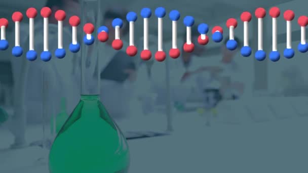 Animazione Del Filamento Del Dna Che Filtra Grup Scienziati Laboratorio — Video Stock