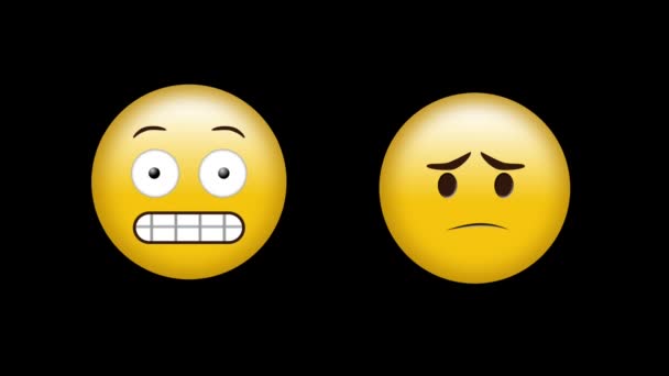 Animasjon Sinte Triste Emoji Emoticon Ikoner Svart Bakgrunn Globale Sosiale – stockvideo