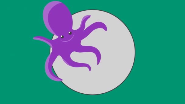 Animation Purple Octopus Green Background Nature Pattern Colour Movement Concept — Stock Video