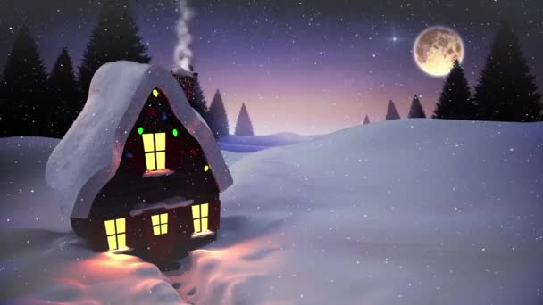 Animación Nieve Cayendo Sobre Paisaje Casa Invierno Navidad Tradición Concepto — Vídeo de stock