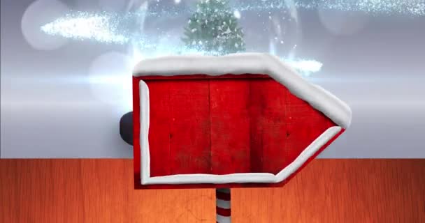 灰色の背景に雪の地球上のコピースペースと道路標識のアニメーション クリスマス お祝いのコンセプトをデジタルで — ストック動画