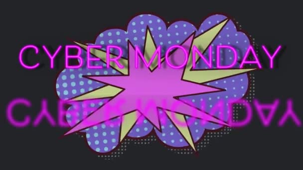 Animation Von Cyber Monday Text Über Retro Sprechblase Auf Dunklem — Stockvideo