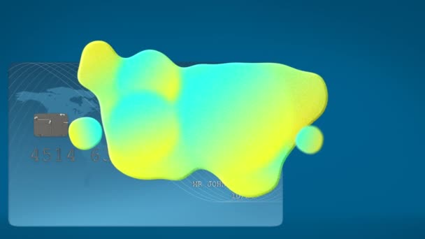 Animación Mancha Colores Sobre Tarjeta Bancaria Finanzas Globales Dinero Sin — Vídeo de stock