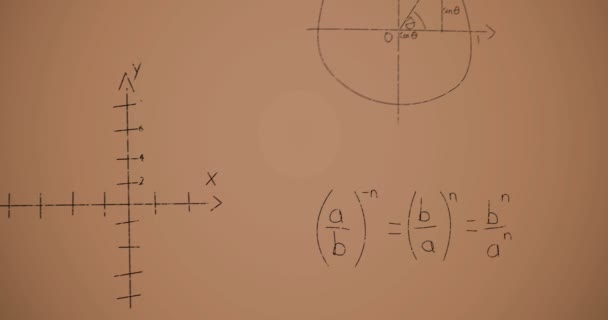 Animación Ecuaciones Matemáticas Sobre Fondo Marrón Educación Global Conexiones Procesamiento — Vídeos de Stock