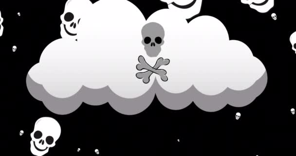 Animacja Spadających Czaszek Chmury Czaszką Kośćmi Czarnym Tle Środowisko Zrównoważony — Wideo stockowe