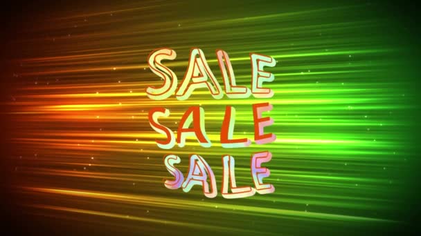 Animation Sale Bending Colourful Text Orange Green Beams Light Black — Stock Video