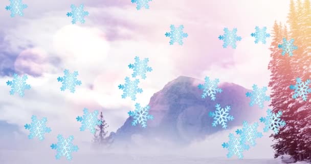 冬の風景や雪の上に陽気なクリスマスのテキストのアニメーション クリスマス 伝統とお祝いのコンセプトデジタルで生成されたビデオ — ストック動画