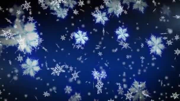 Digitális Animáció Hópelyhek Fehér Foltok Esik Kék Háttér Karácsonyi Ünnepség — Stock videók