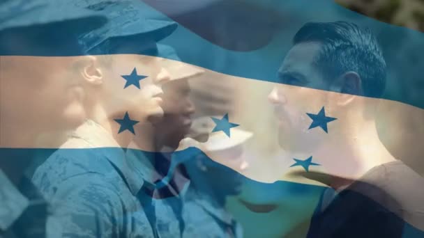 Animation Drapeau Des Honduras Sur Divers Soldats Masculins Armée Défense — Video