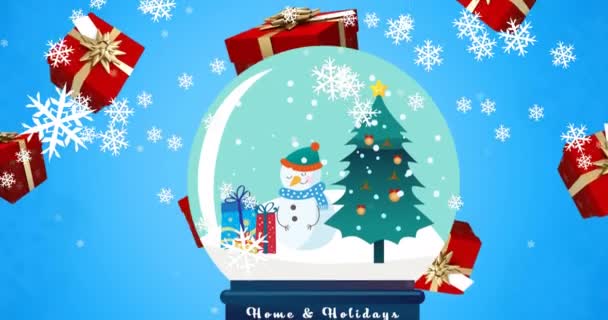 크리스마스의 지구본 떨어지는 눈송이와 선물을 애니메이션이다 크리스마스 디지털로 비디오 — 비디오