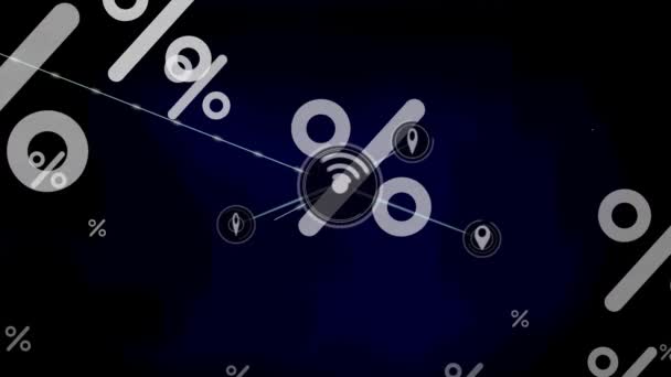 Анімація Мережі Язків Відсотках Чорному Тлі Глобальні Мережі Єднання Обробка — стокове відео