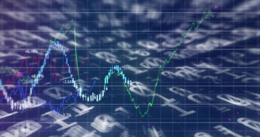 Finansal veri işleme resmi. küresel iş, finans, dijital arayüz ve bağlantılar konsepti dijital olarak oluşturulmuş görüntü.