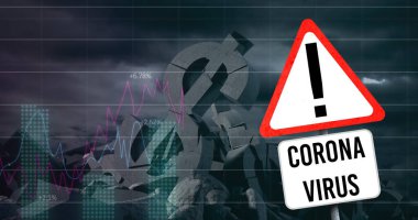 Corona virüsü işareti ve çökmekte olan Amerikan doları sembollü istatistik kaydı. küresel covid 19 salgın, kriz, durgunluk, finans ve iş konsepti dijital olarak oluşturulmuş görüntü.