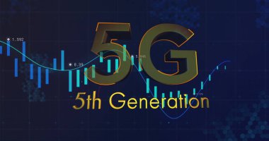 İstatistik ve veri işleme üzerinden 5g 5. nesil metnin resmi. küresel iş ve finans kavramı dijital olarak oluşturulmuş görüntü.