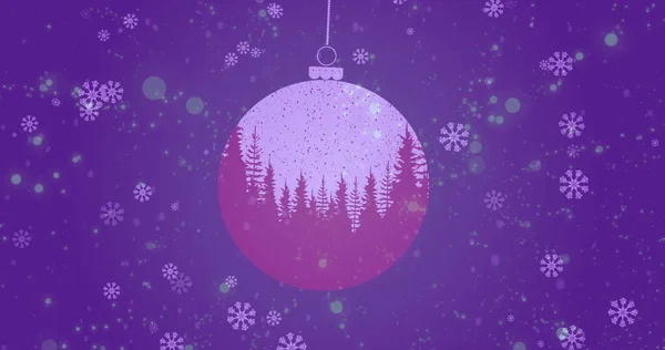Aniamtion Snow Falling Fir Trees Christmas Baubles Christmas Tradition Celebration — Stock Photo, Image