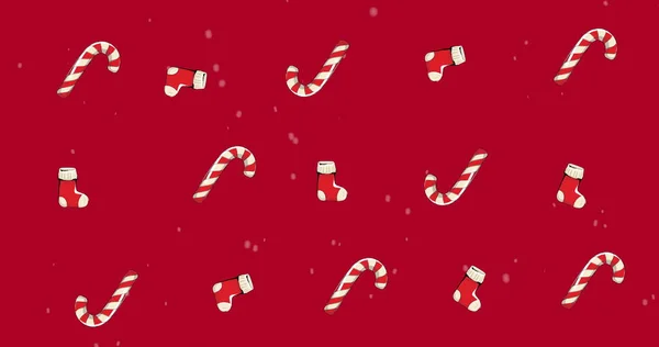 Изображение Традиционного Рождественского Рисунка Леденцами Рождественские Чулки Движущиеся Строю Бесшовной — стоковое фото
