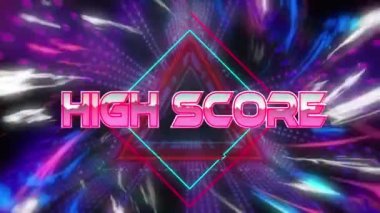 Dijital uzayda yüksek skorun animasyonu. bilgisayar, oyunlar ve teknoloji konsepti dijital olarak oluşturuldu.