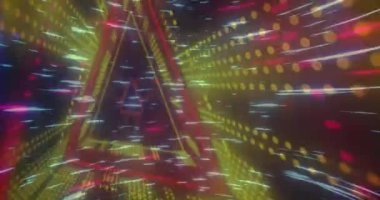 Parlayan neon tünelin arka planındaki ışık izlerinin animasyonu. renk, hareket ve ışık konsepti dijital olarak oluşturulmuş video.