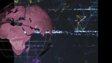 Bağlantı ağlarının animasyonu, dünya ve kara arkaplan üzerindeki parazit. küresel bağlantılar, iletişim ve teknoloji konsepti dijital olarak oluşturulmuş video.