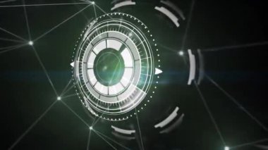 Kapsam taraması animasyonu, bağlantı ağları ve kara arkaplan üzerinde veri işleme. küresel bağlantılar, veri işleme ve dijital arayüz konsepti dijital olarak oluşturulmuş video.