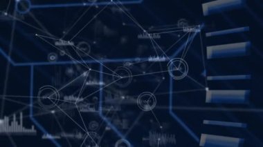 Bağlantı ağlarının animasyonu ve kara arkaplan üzerinden veri işleme. küresel bağlantılar, veri işleme ve dijital arayüz konsepti dijital olarak oluşturulmuş video.