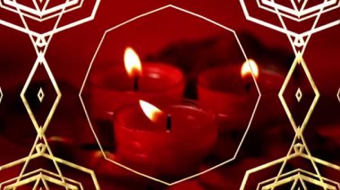 Kırmızı mumları çerçeveleyen değişen altın geometrik şekillerin animasyonu. doğum günü, şenlik ve kutlama konsepti dijital olarak oluşturulmuş video.