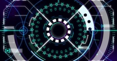 Veri işleme ile kapsam taramasının animasyonu. küresel bağlantılar, veri işleme ve dijital arayüz konsepti dijital olarak oluşturulmuş video.