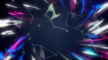 Dünya 'nın animasyonu, bağlantılar ağı ve siyah arkaplan üzerinde renkli ışık yolları. küresel bağlantılar, veri işleme ve dijital arayüz konsepti dijital olarak oluşturulmuş video.
