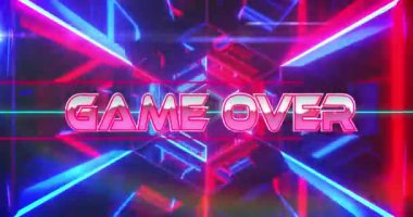 Oyunun animasyonu, hareket eden dijital tünel üzerindeki metin üzerinde. Video oyunu, eğlence ve dijital arayüz kavramı dijital olarak oluşturuldu.