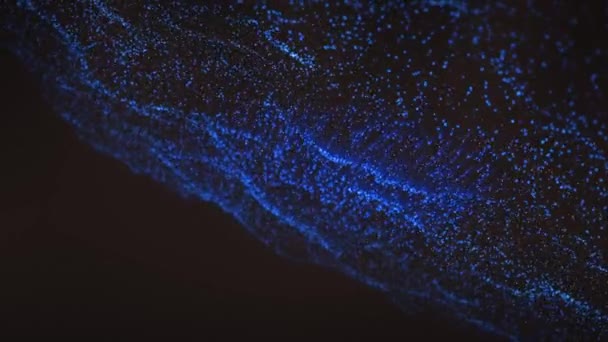 黒い背景にスポットの青い波のアニメーション デジタルインターフェース技術と背景デジタルで生成されたビデオ — ストック動画
