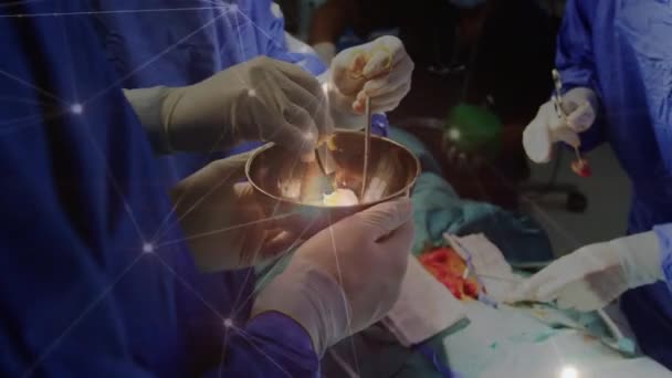 Animazione Rete Connessioni Sopra Chirurghi Sala Operatoria Concetto Tecnologia Medica — Video Stock