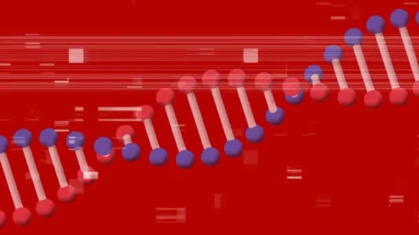 Animation Von Interferenz Und Dna Strang Auf Rotem Hintergrund Globale — Stockvideo