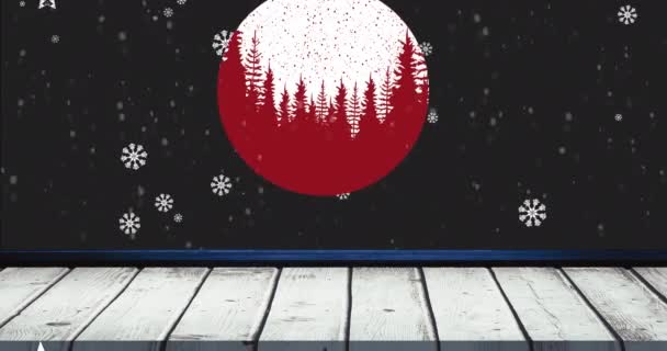 黒い背景に泡の上に降る雪のアニメーション クリスマス お祝いのコンセプトをデジタルで — ストック動画