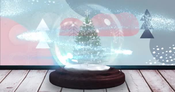 灰色の背景の木で雪の落下や雪の地球上の輝くスポットのアニメーション クリスマス お祝いのコンセプトをデジタルで — ストック動画