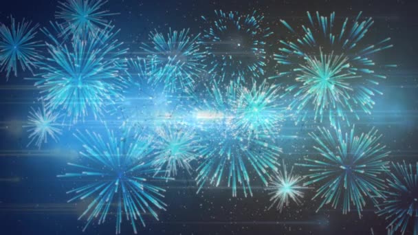 Animering Ljusfläckar Över Fyrverkerier Blå Bakgrund Nya Eve Party Dicso — Stockvideo
