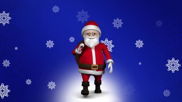 Animation Falling Snowflakes Santa Claus Walking Christmas Winter Tradition Celebration — Stock Video