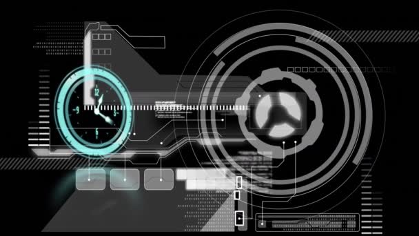 Animación Del Reloj Movimiento Rápido Con Escaneo Alcance Procesamiento Datos — Vídeo de stock